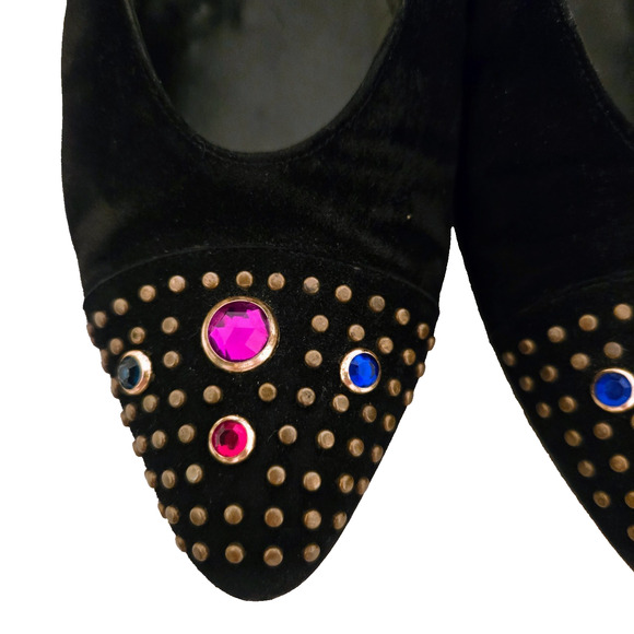 Vintage Stuart Weitzman Pumps 8.5 Black Suede with Crystal studs 80s - Picture 6 of 9